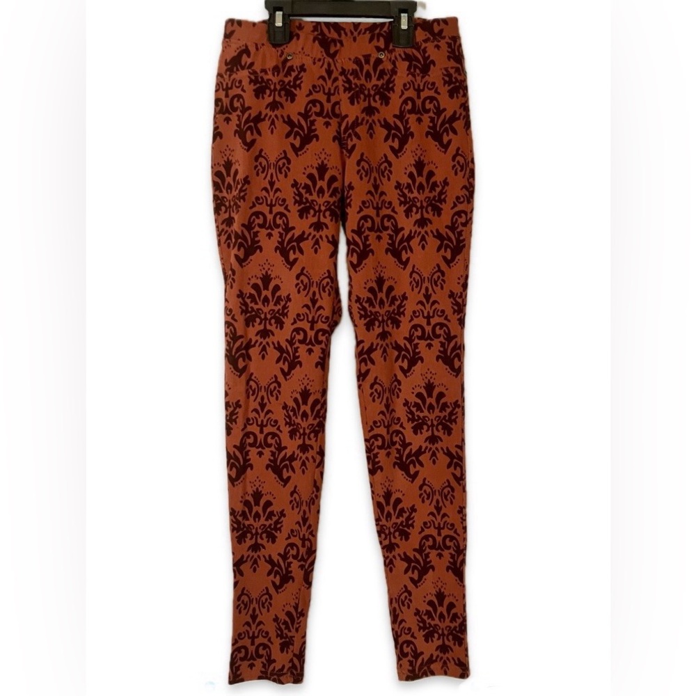 Lidly Printed Jeggins - Rusty Red / Copper with Mahogany Print Brocade Look  S-M